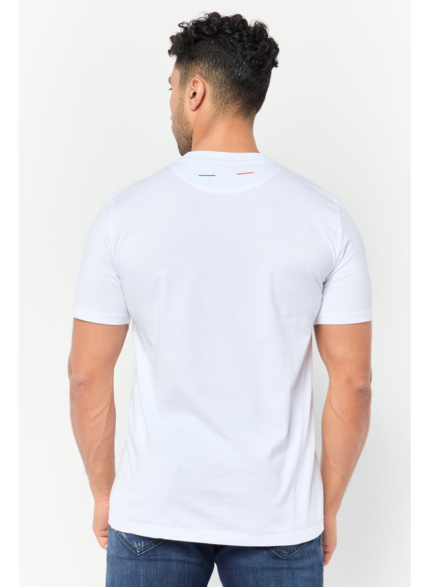 Men Crew Neck Short Sleeve Brand Logo T-Shirt, White