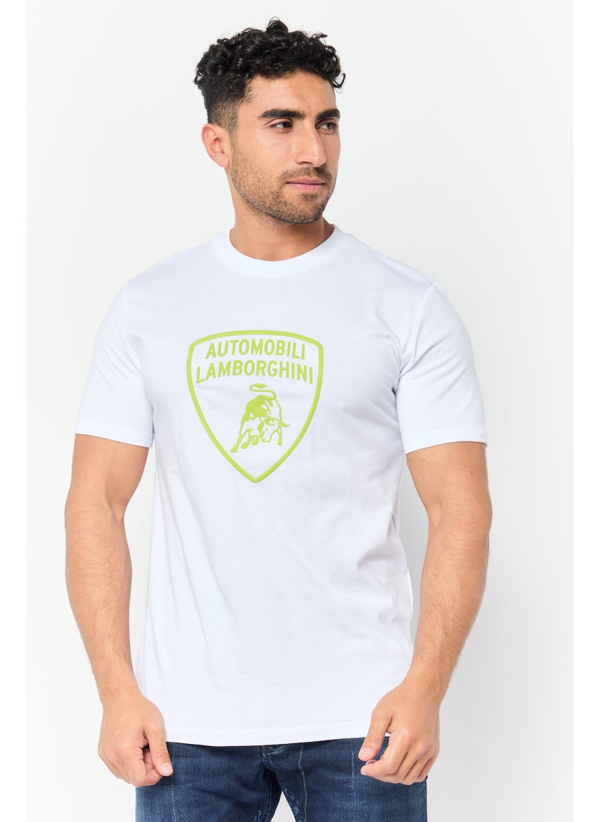 Men Crew Neck Short Sleeve Brand Logo T-Shirt, White