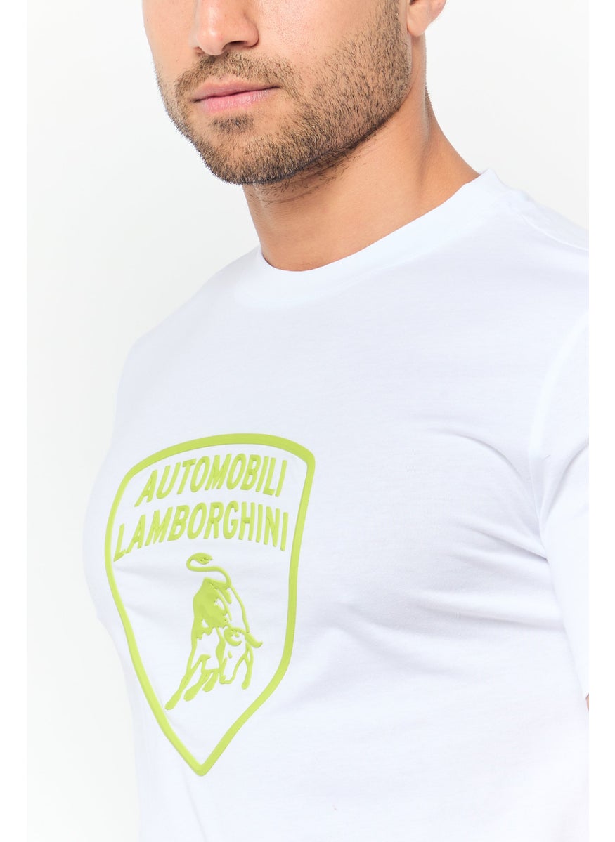 Men Crew Neck Short Sleeve Brand Logo T-Shirt, White