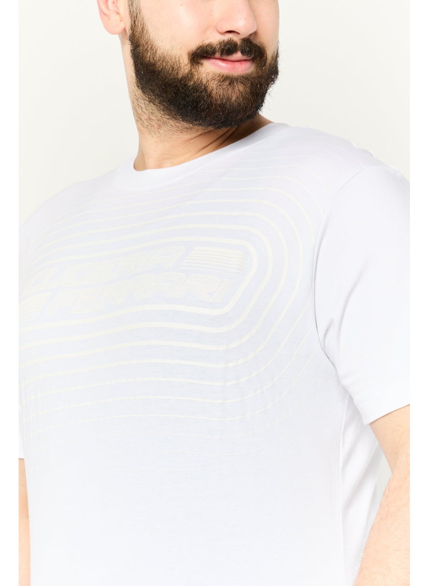 Men Crew Neck Short Sleeves Brand Logo T-Shirt, White