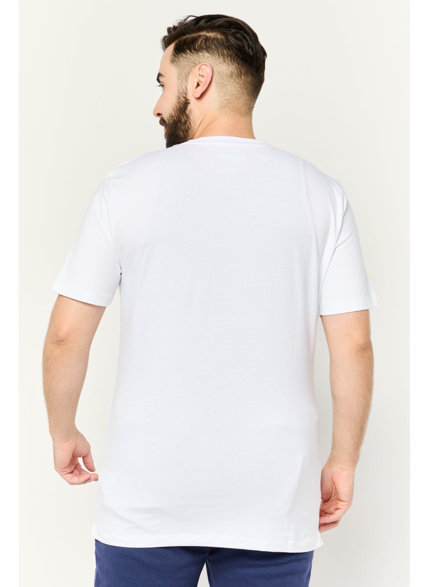 Men Crew Neck Short Sleeves Brand Logo T-Shirt, White