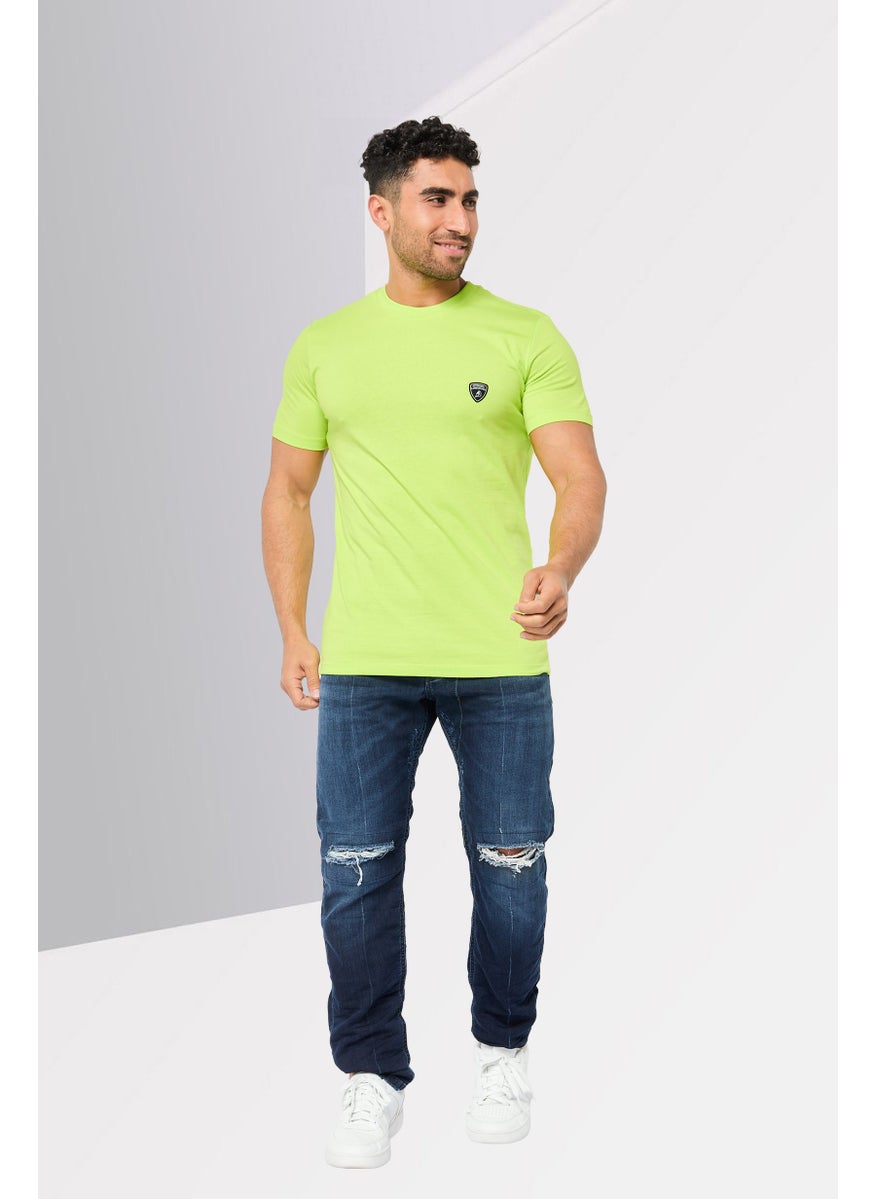 Men Crew Neck Short Sleeves Brand Logo T-Shirt, Green
