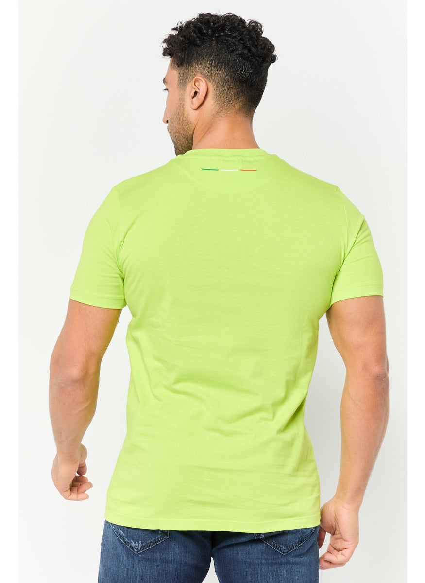 Men Crew Neck Short Sleeves Brand Logo T-Shirt, Green