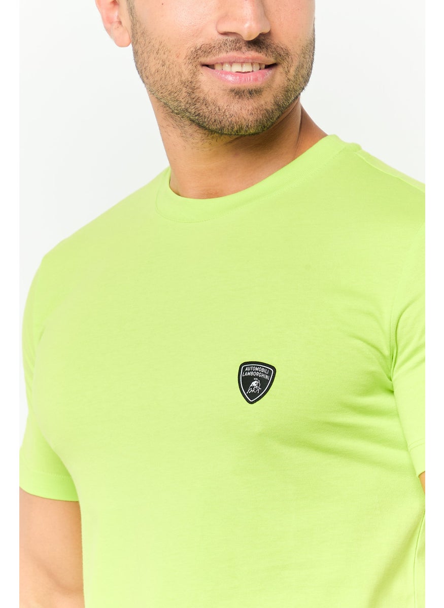 Men Crew Neck Short Sleeves Brand Logo T-Shirt, Green