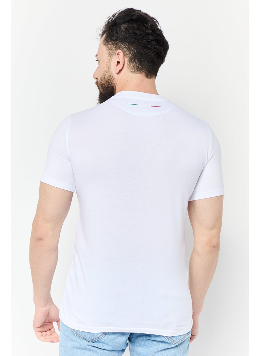 Men Crew Neck Short Sleeves Brand Logo T-Shirt, White