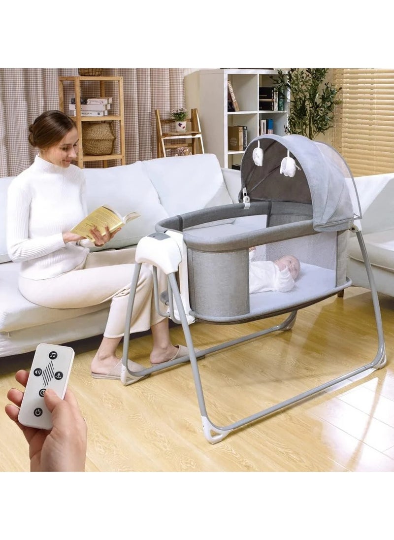 4-in-1 Baby Swing and Bassinet – Electric Cradle, Bedside Sleeper, Rocker & Playpen with Bluetooth Music, 5 Swing Speeds, Timer, Mosquito Net & Soft Cushion – Newborn to Toddler