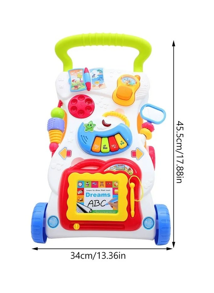2-in-1 Sit-to-Stand Baby Learning Walker – Activity Center & Push Walker with Interactive Toys, Music, Lights & Adjustable Speed – Ages 6 Months+ – Educational & Supportive for First Steps