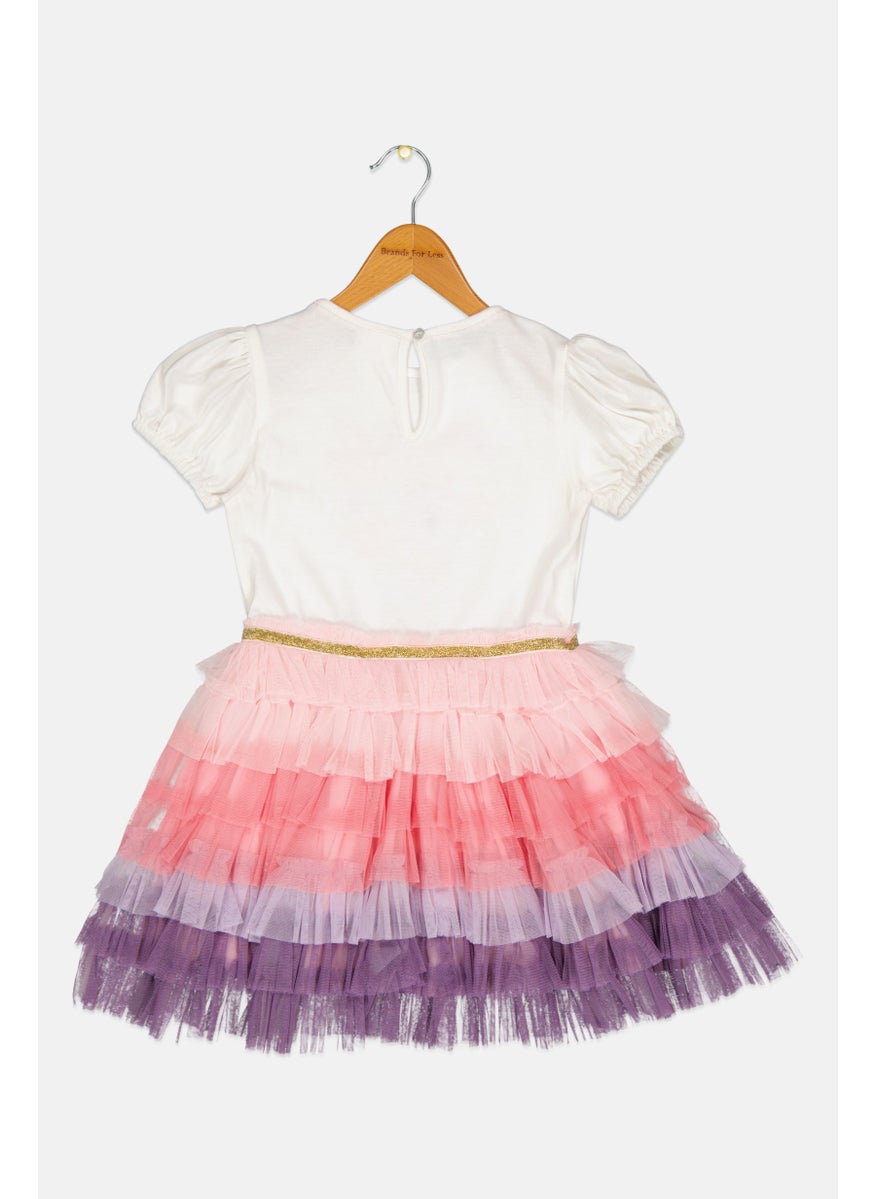 Toddlers Girl Embroidered  Layered Party Dress, Multicolor