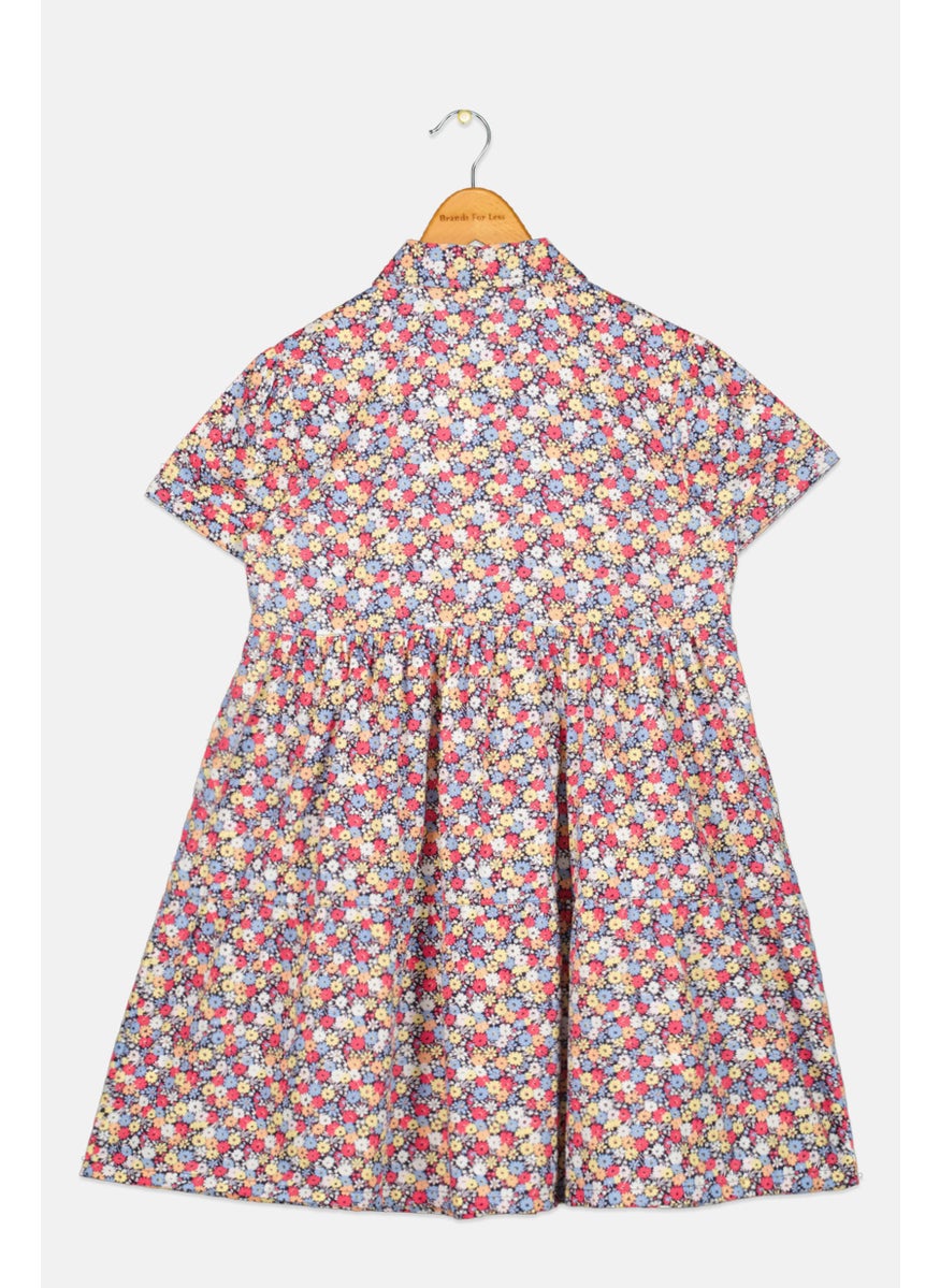 Kids Girl Allover Print Shirt Dress, Multicolor