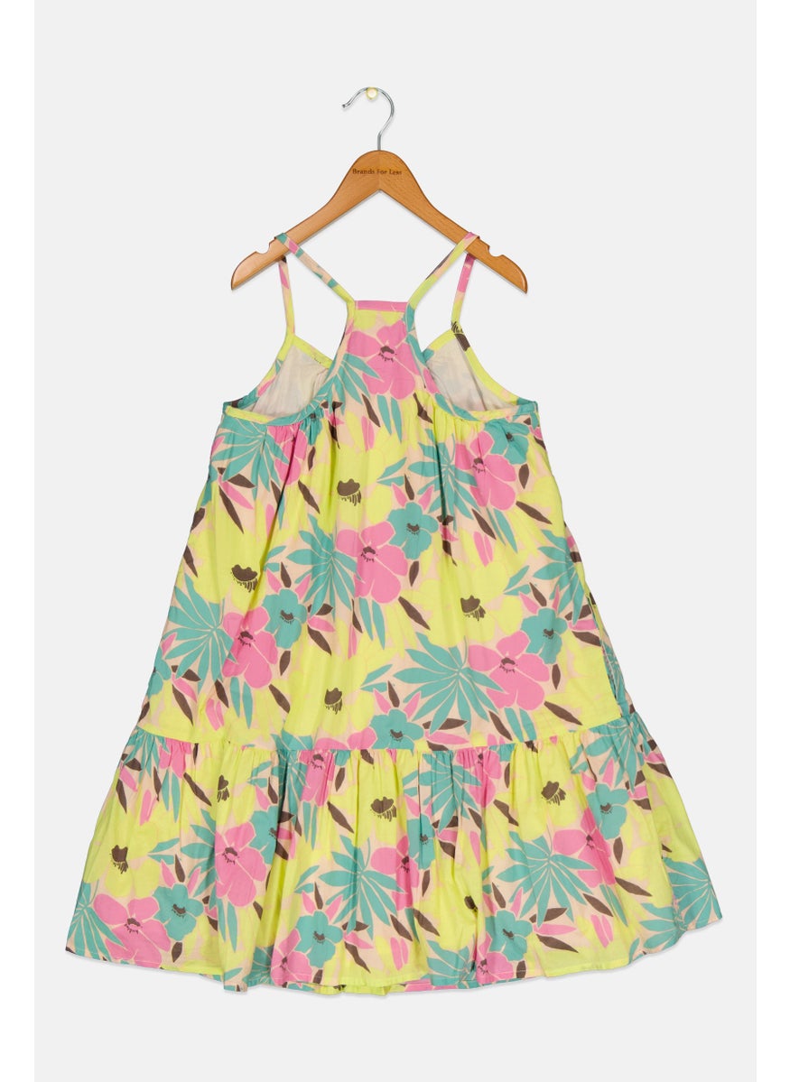 Kids Girl Floral Pattern Sleeveless Dress, Multicolor