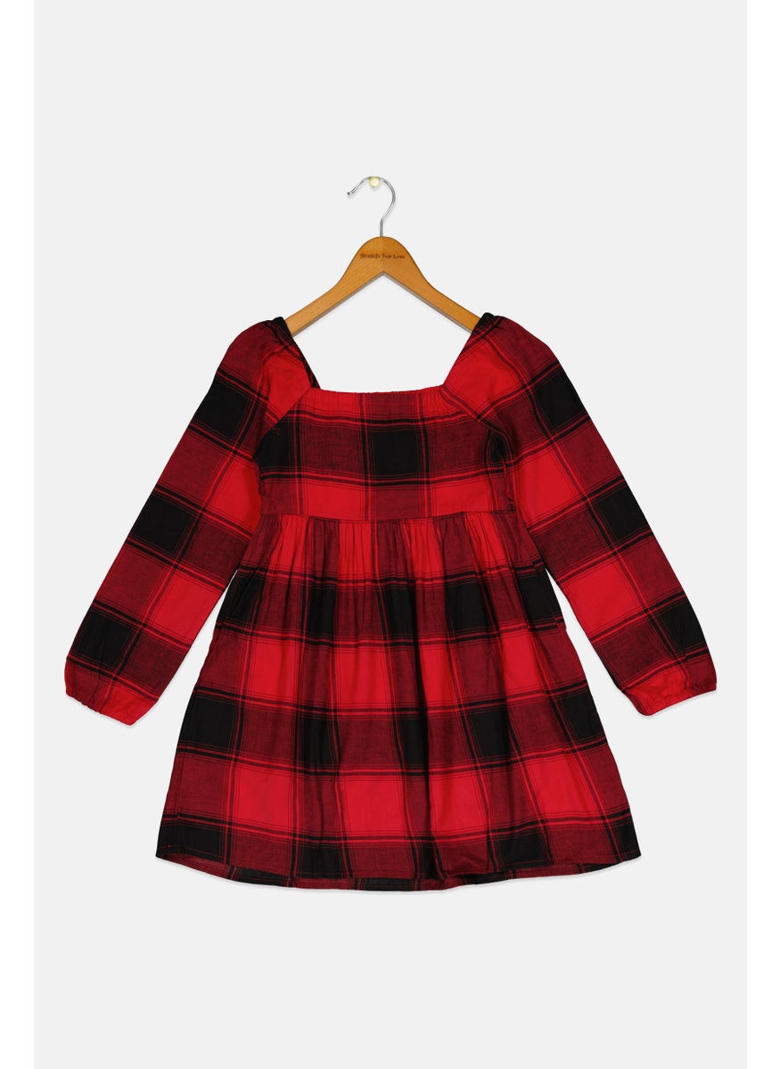 Kids Girl Plaid Long Sleeve Dress, Red/Black