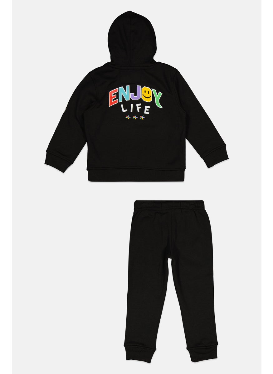 Toddlers Boy 2 Pieces Graphic Print Hoodie and Jogger Pants Set, Black