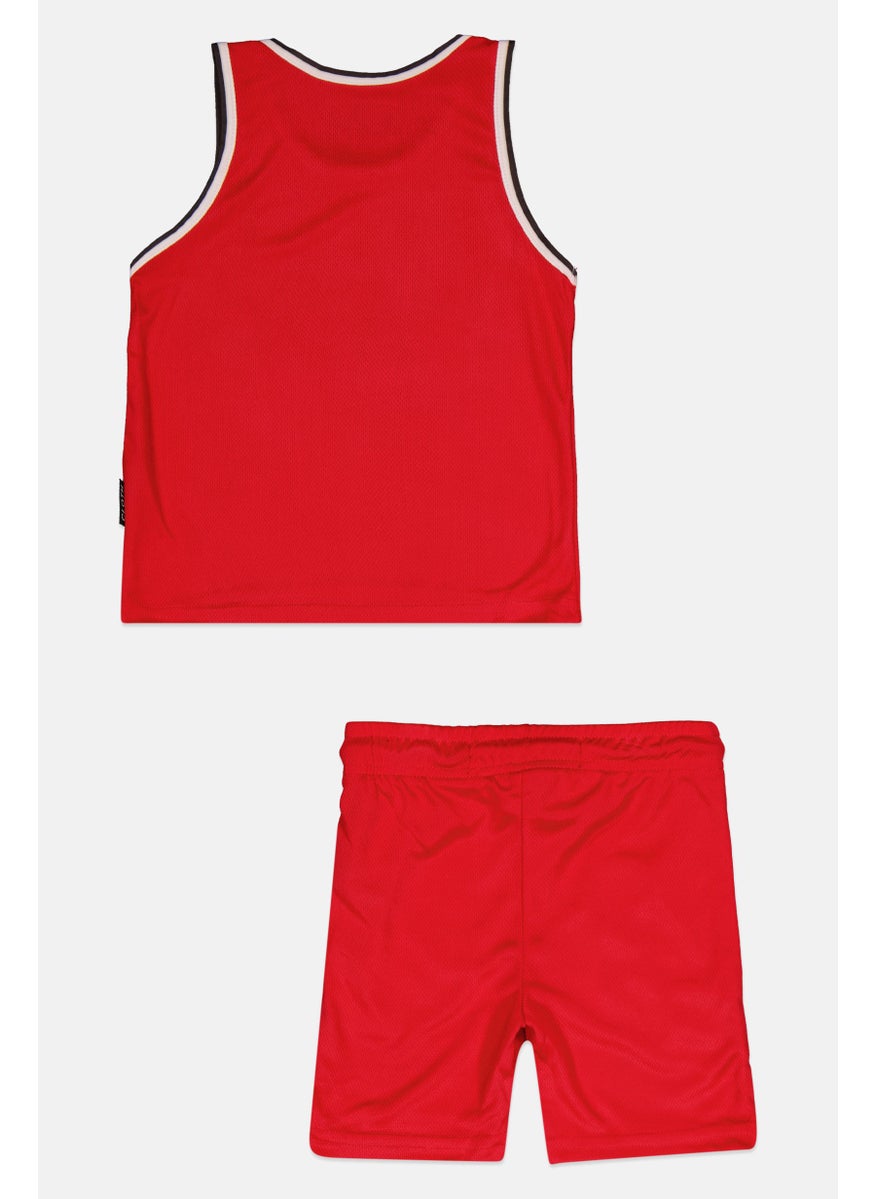 Toddlers Boy 2 Piece Graphic Print Racing Tank And Shorts Set, Red