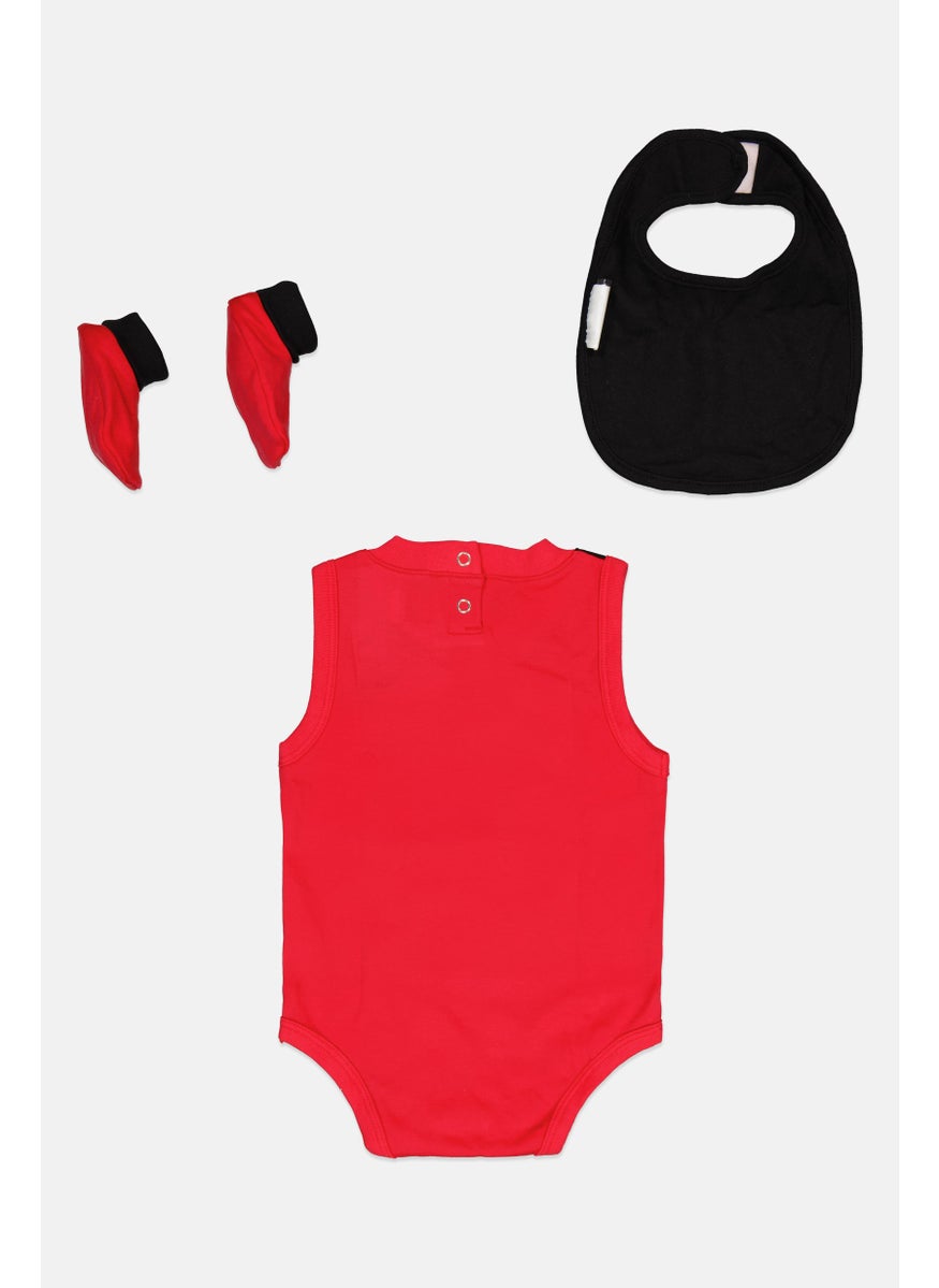 Toddlers Boy 3 Piece Creeper Bib And Bootie Set, Red