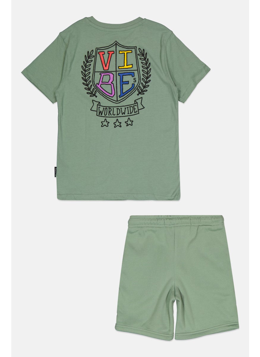 Toddlers Boy 2 Piece Graphic Print T-Shirt And Shorts Set, Sage Green