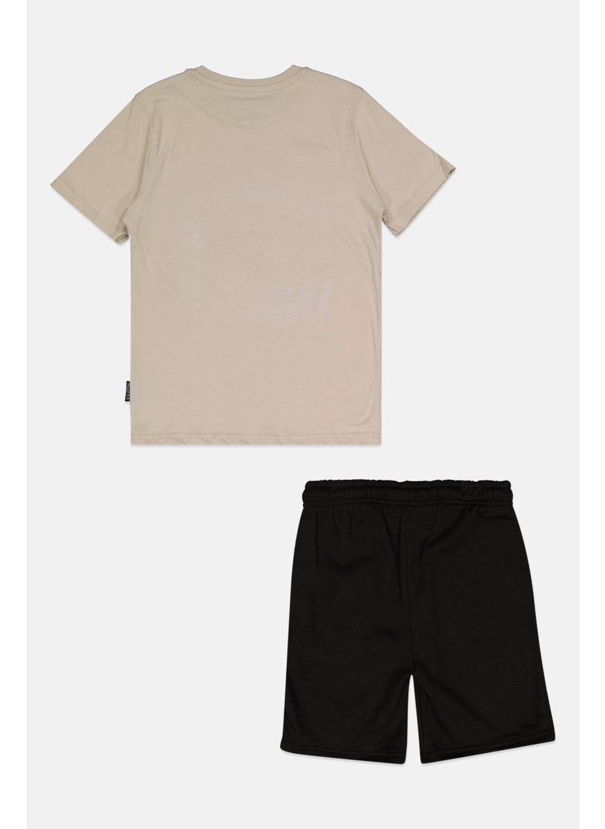 Kids Boy 2 Piece Graphic Print T-Shirt And Shorts Set, Grey/Black