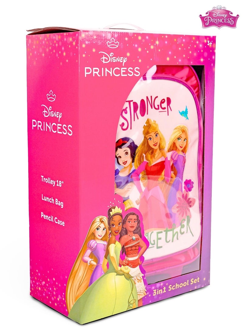 Princess 5-in-1 Trolley School Bag Set - Ergonomic Backpack, Water Bottle, Lunch Box, Insulated Bag & Pencil Case, Lightweight & Durable, for Girls 6+, Perfect for School & Travel