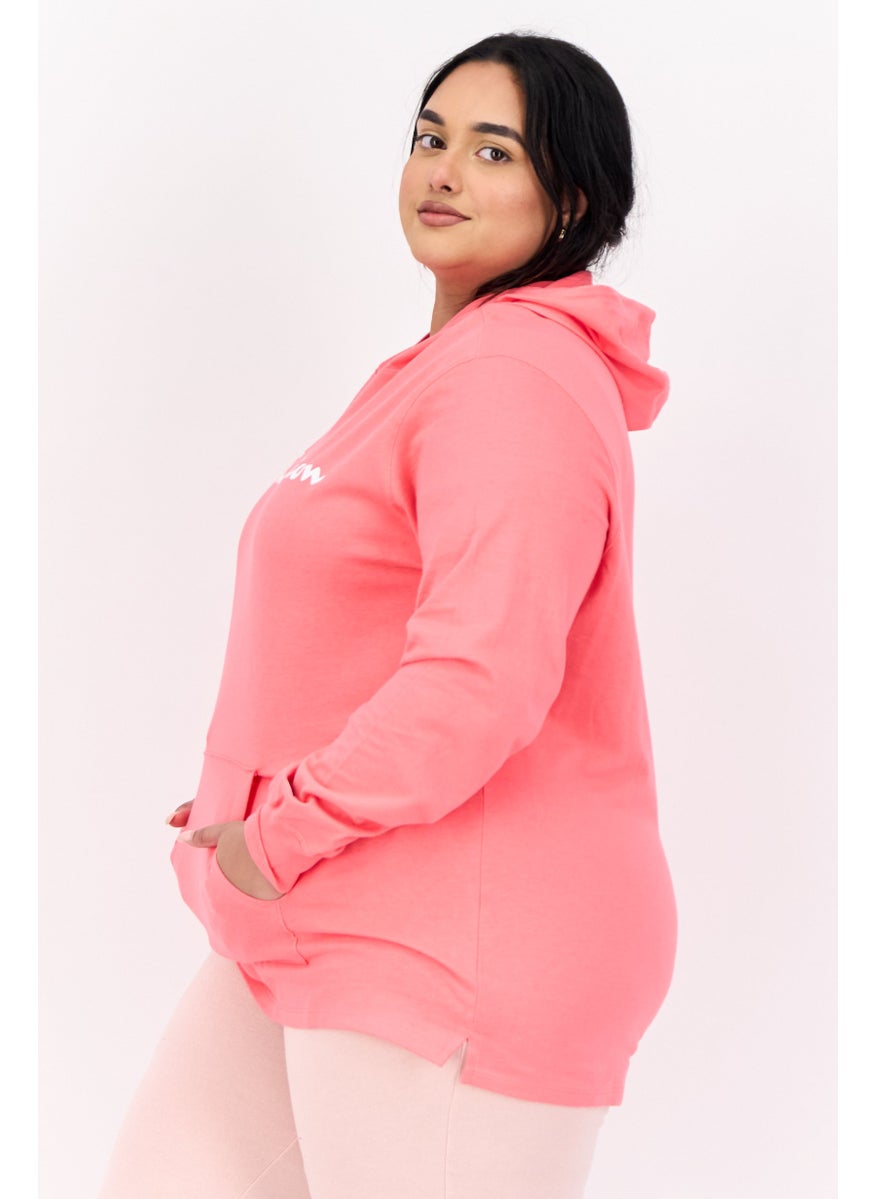 Women Plus Size Long Sleeve Outdoor Hoodie, Pink