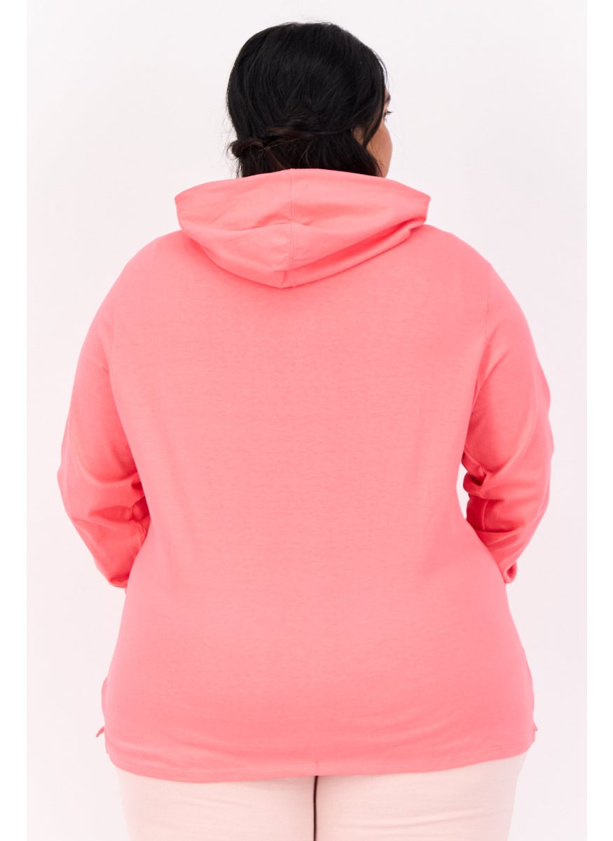 Women Plus Size Long Sleeve Outdoor Hoodie, Pink