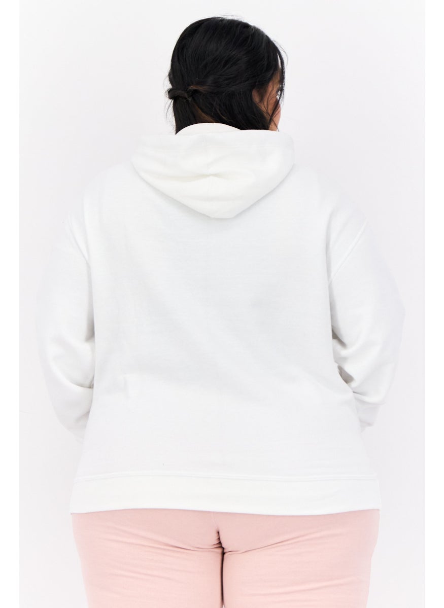 Women Plus Size Long Sleeves Outdoor Hoodie, White