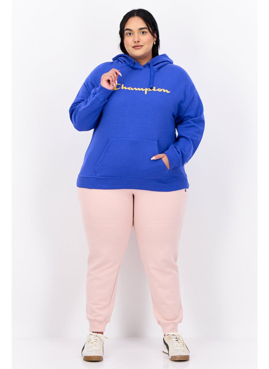 Women Plus Size Long Sleeves Outdoor Hooded Sweatshirt, Teal Blue
