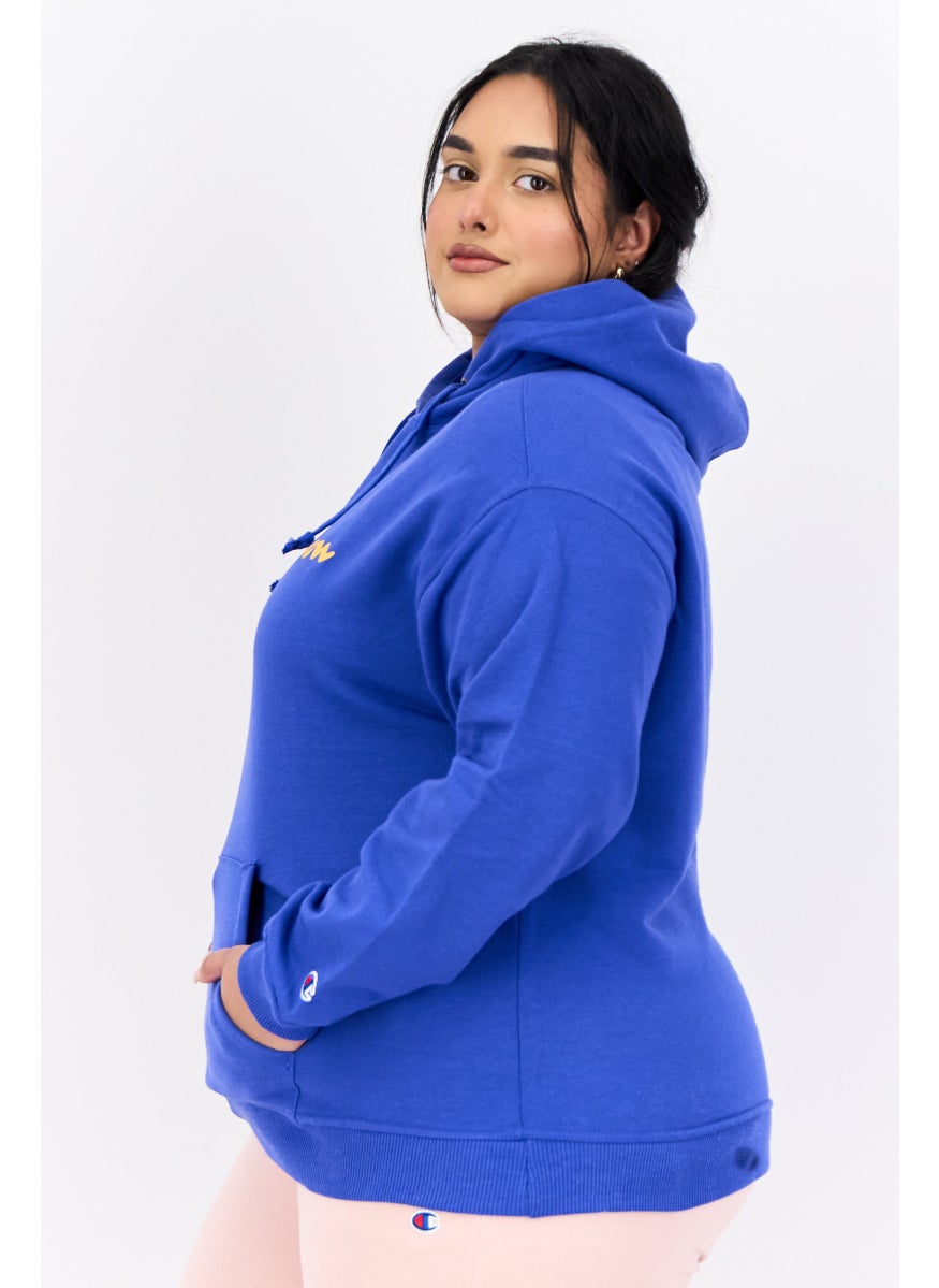 Women Plus Size Long Sleeves Outdoor Hooded Sweatshirt, Teal Blue