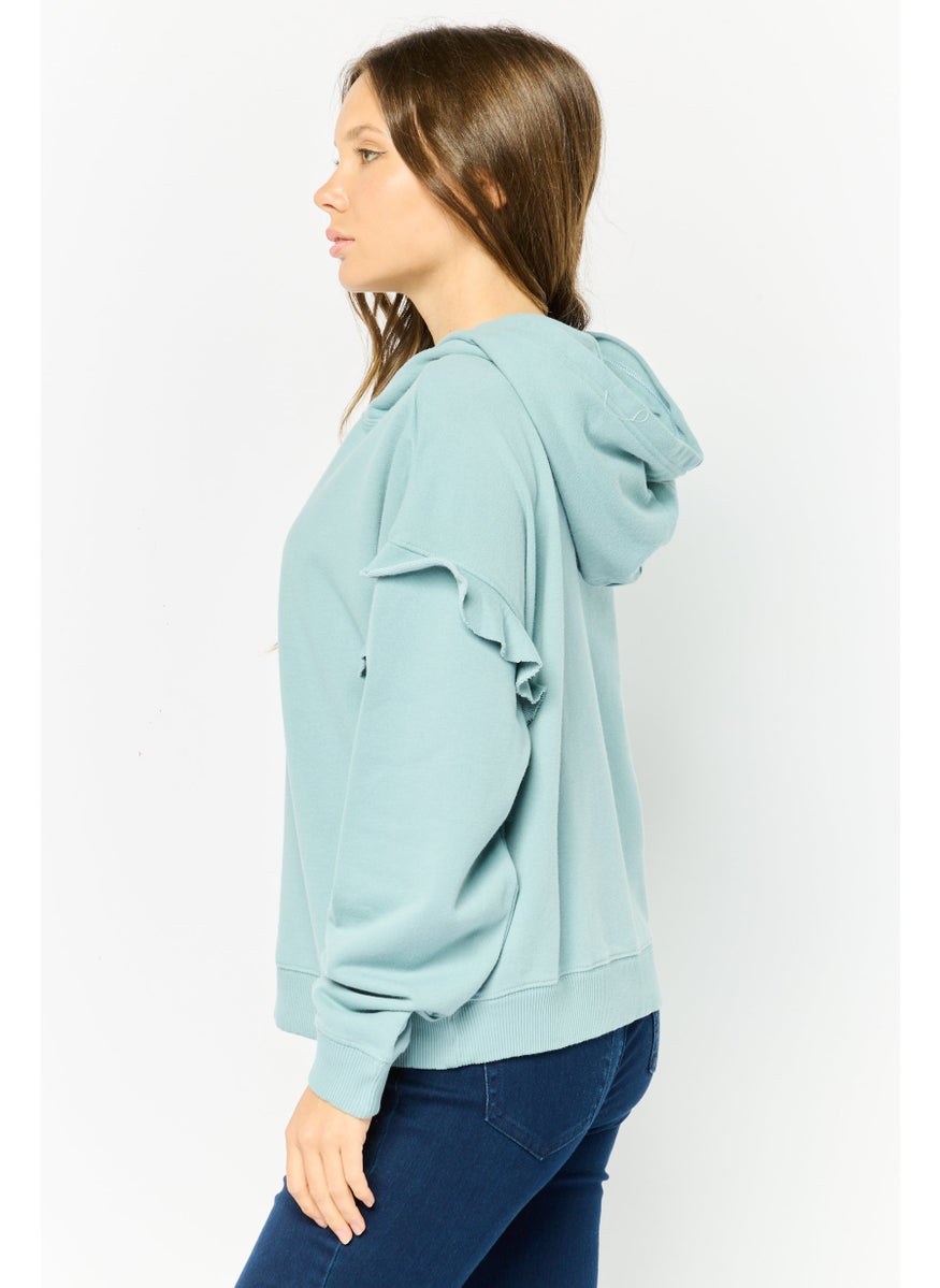 Women Plain Long Sleeves Hoodie, Green