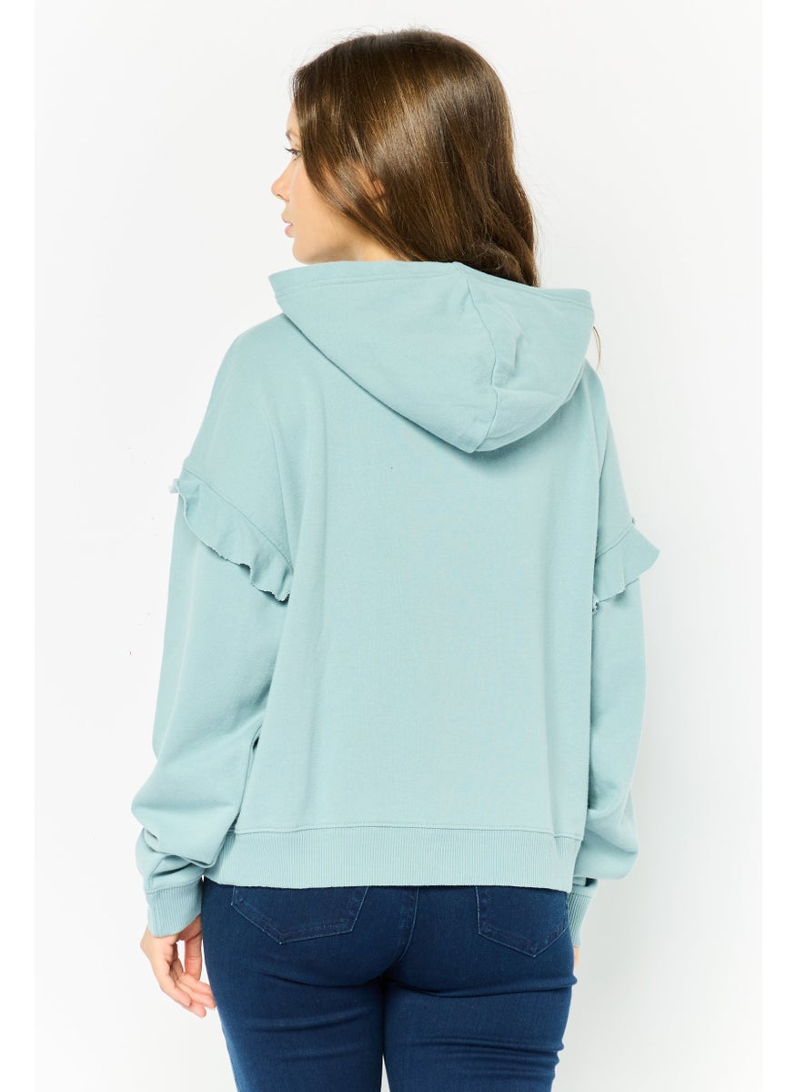 Women Plain Long Sleeves Hoodie, Green