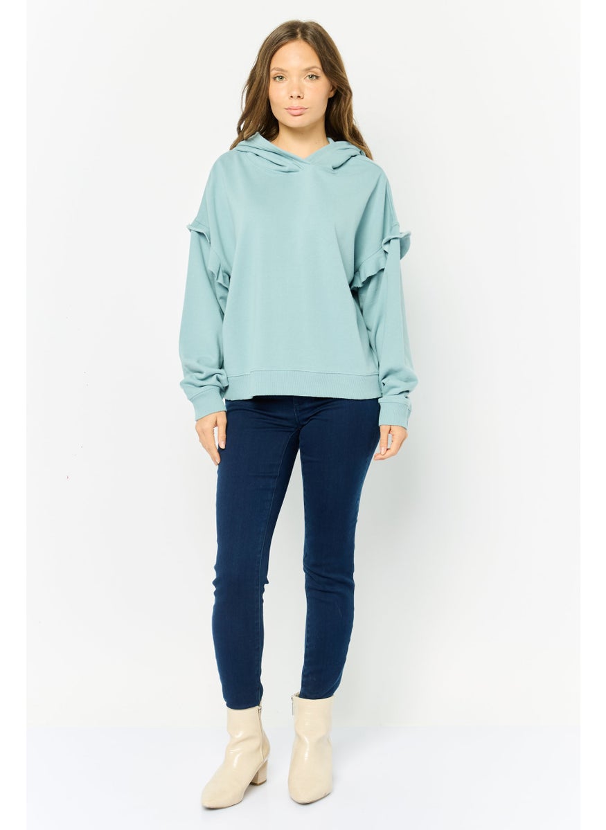 Women Plain Long Sleeves Hoodie, Green