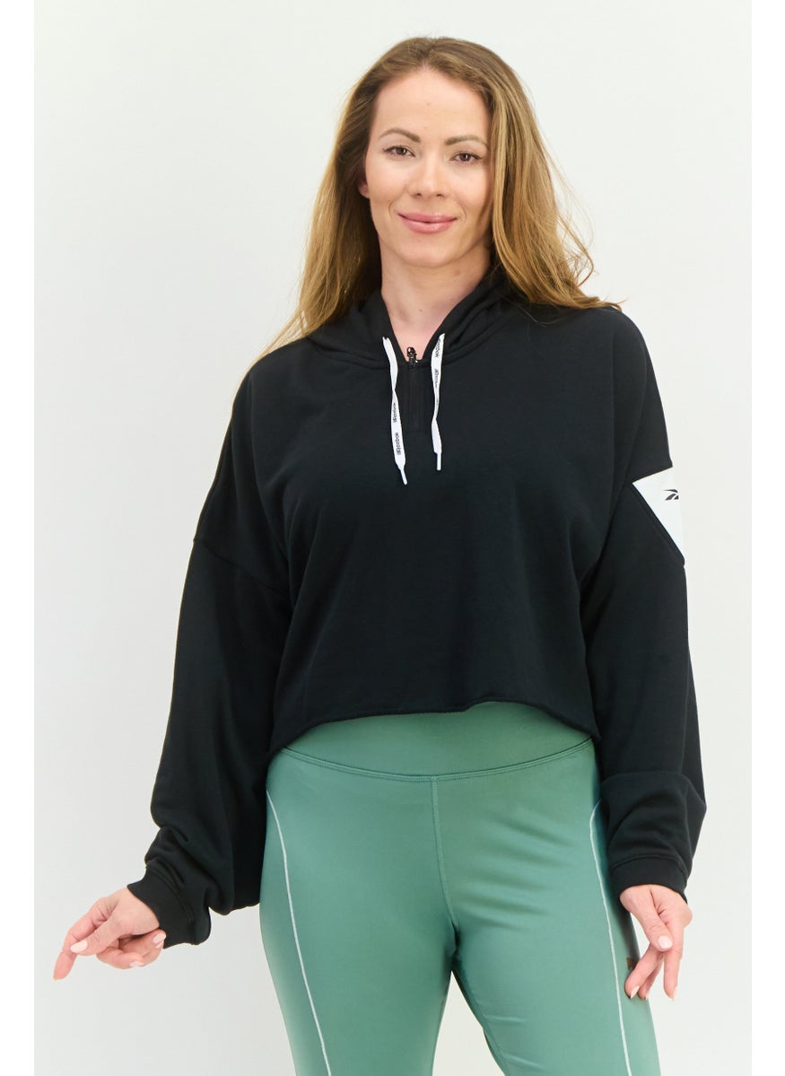 Women Sportswear Fit Long Sleeves Outdoor Crop Hoodie, Black