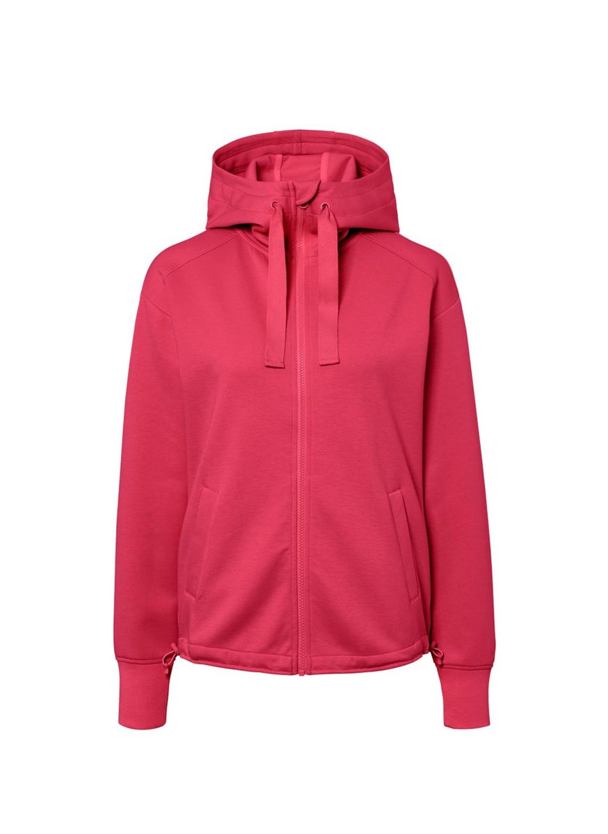 Women Hooded Long Sleeve Solid Sweatshirt, Dark Pink
