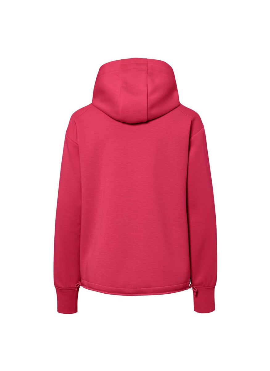 Women Hooded Long Sleeve Solid Sweatshirt, Dark Pink
