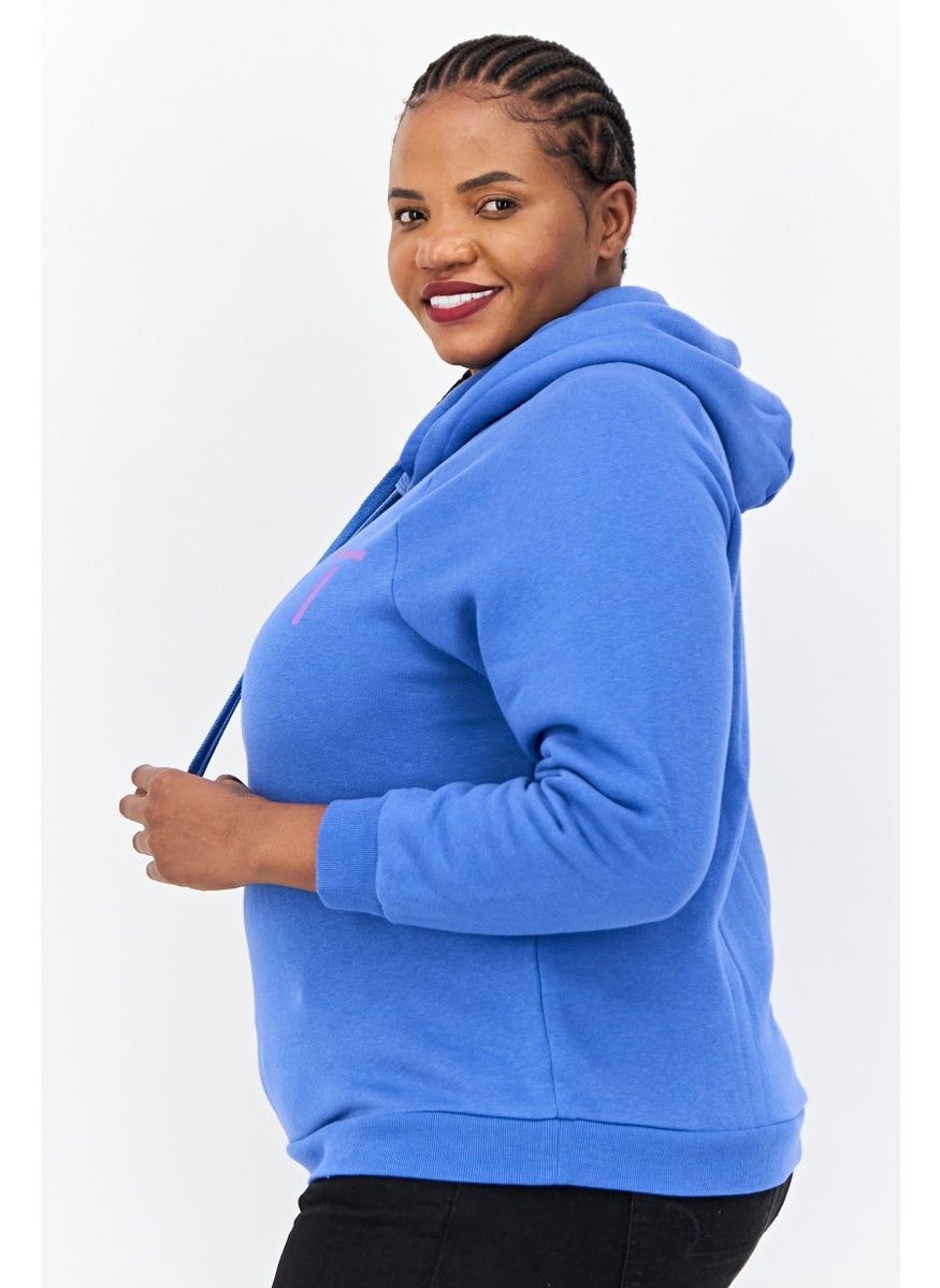 Women Brand Logo Long Sleeves Hoodie, Blue