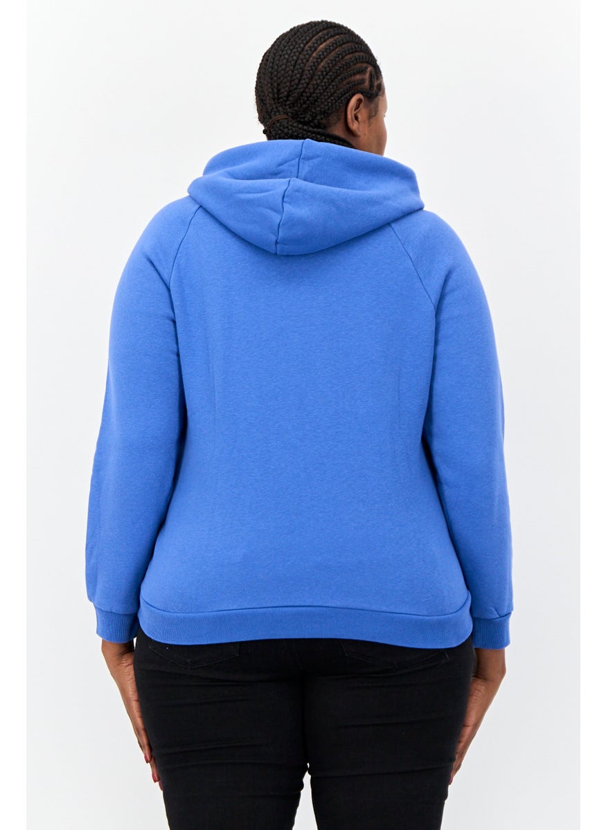 Women Brand Logo Long Sleeves Hoodie, Blue