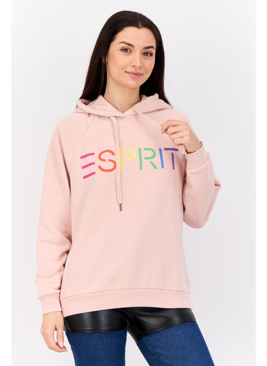Women Hooded Long Sleeves Brand Logo Sweatshirt, Pink