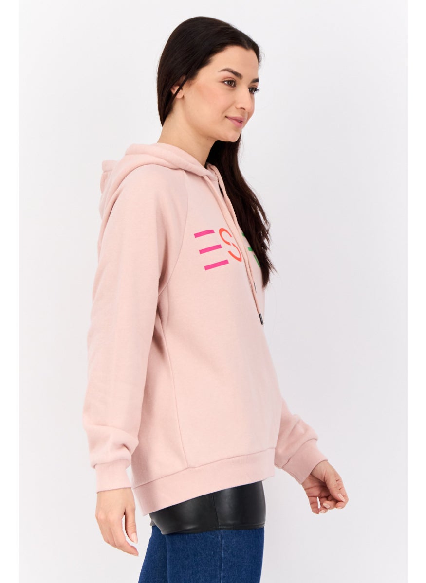 Women Hooded Long Sleeves Brand Logo Sweatshirt, Pink
