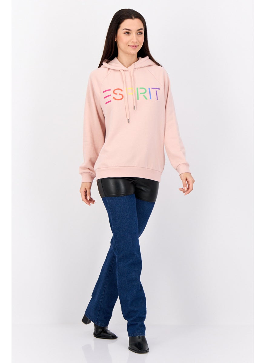 Women Hooded Long Sleeves Brand Logo Sweatshirt, Pink