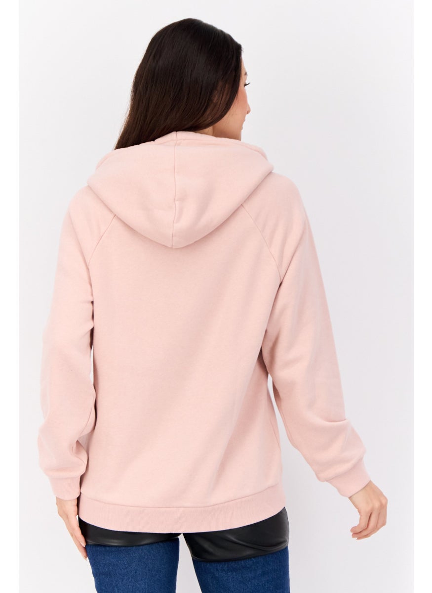 Women Hooded Long Sleeves Brand Logo Sweatshirt, Pink