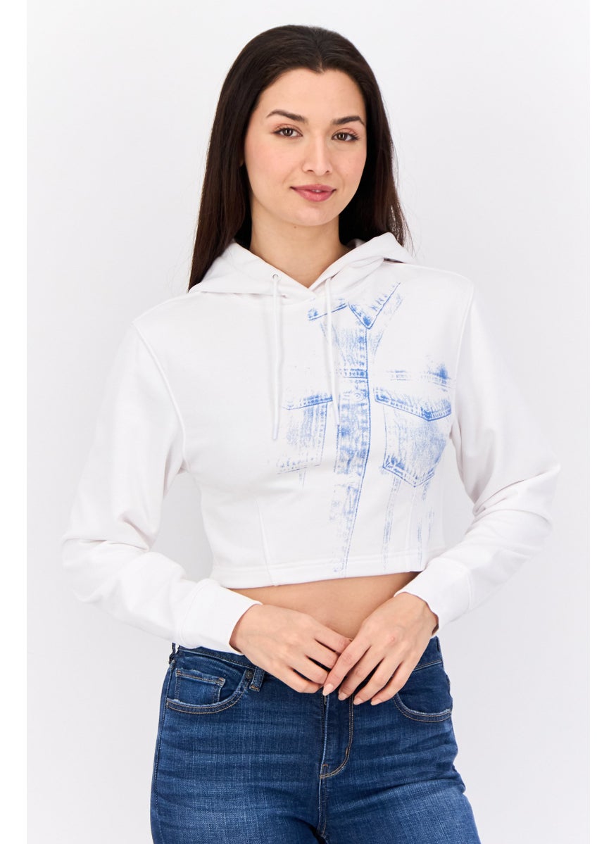 Women Hooded Long Sleeve Graphics Sweatshirt, White