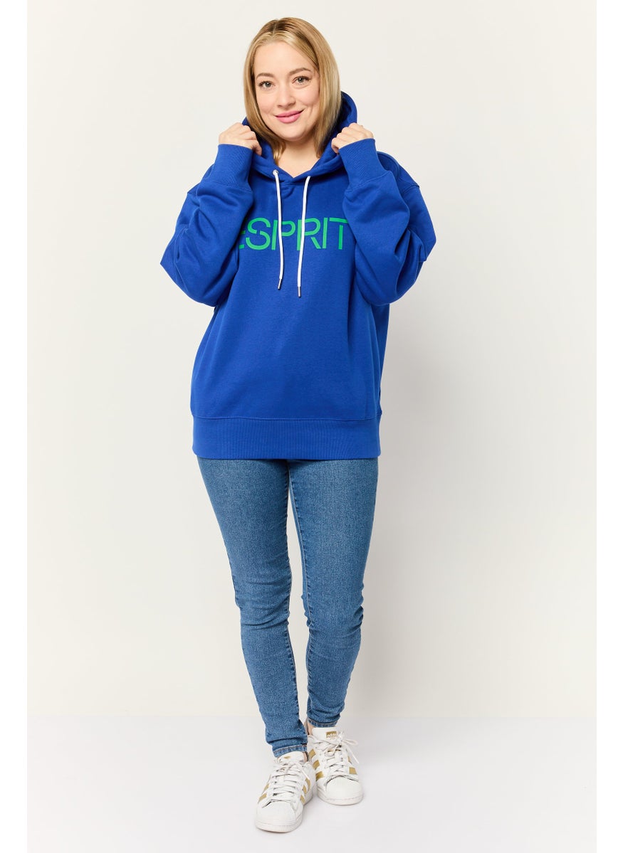 Women Long Sleeves Brand Logo Hooded Sweatshirts, Blue
