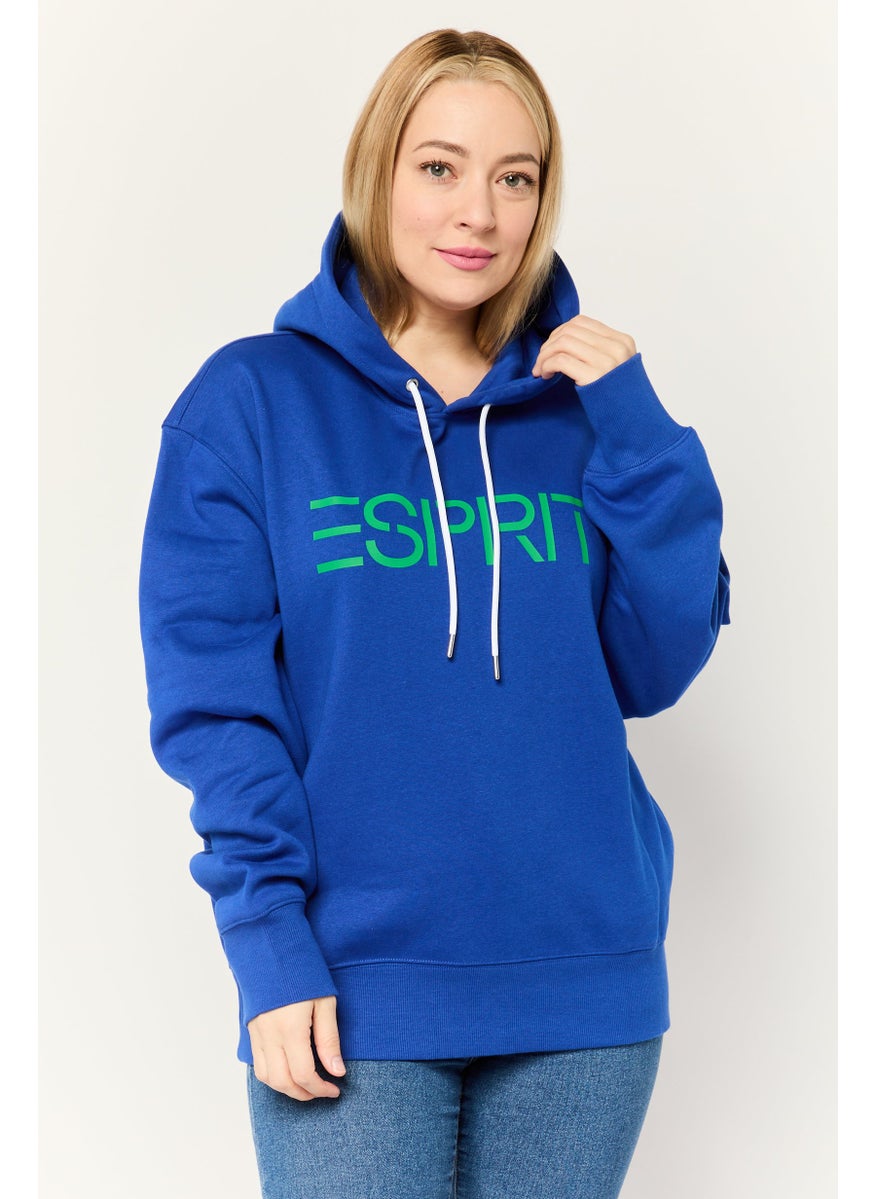 Women Long Sleeves Brand Logo Hooded Sweatshirts, Blue
