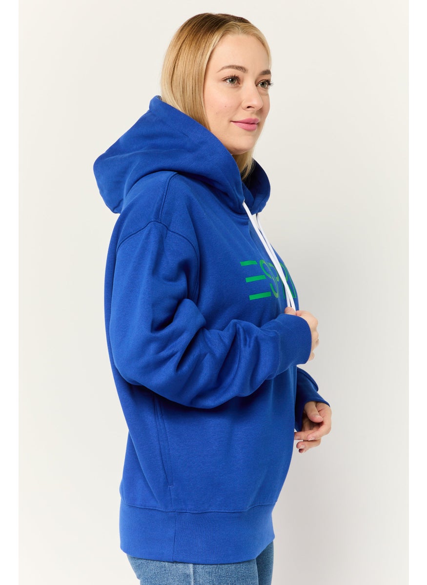 Women Long Sleeves Brand Logo Hooded Sweatshirts, Blue