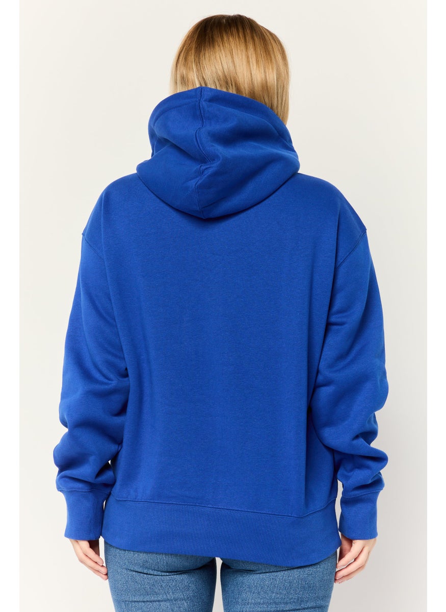 Women Long Sleeves Brand Logo Hooded Sweatshirts, Blue