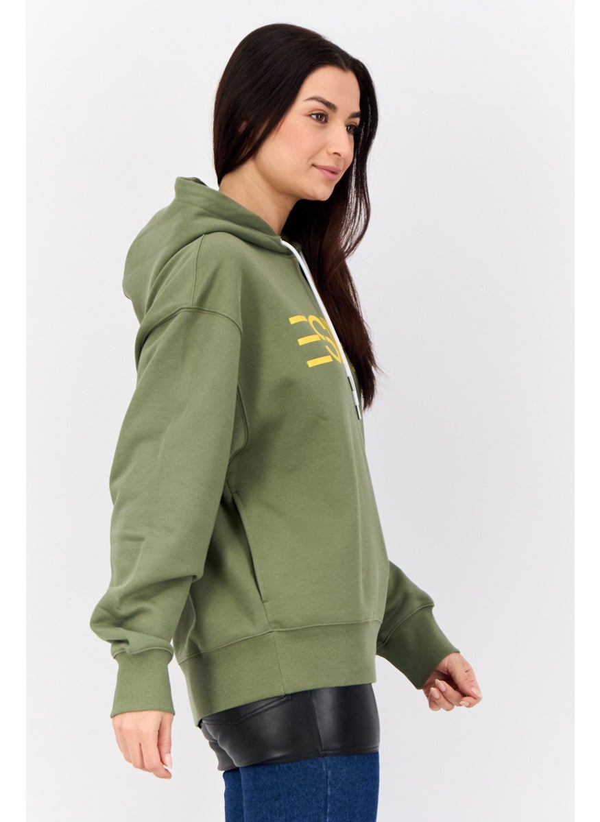 Women Brand Logo Long Sleeve Hoodie, Olive