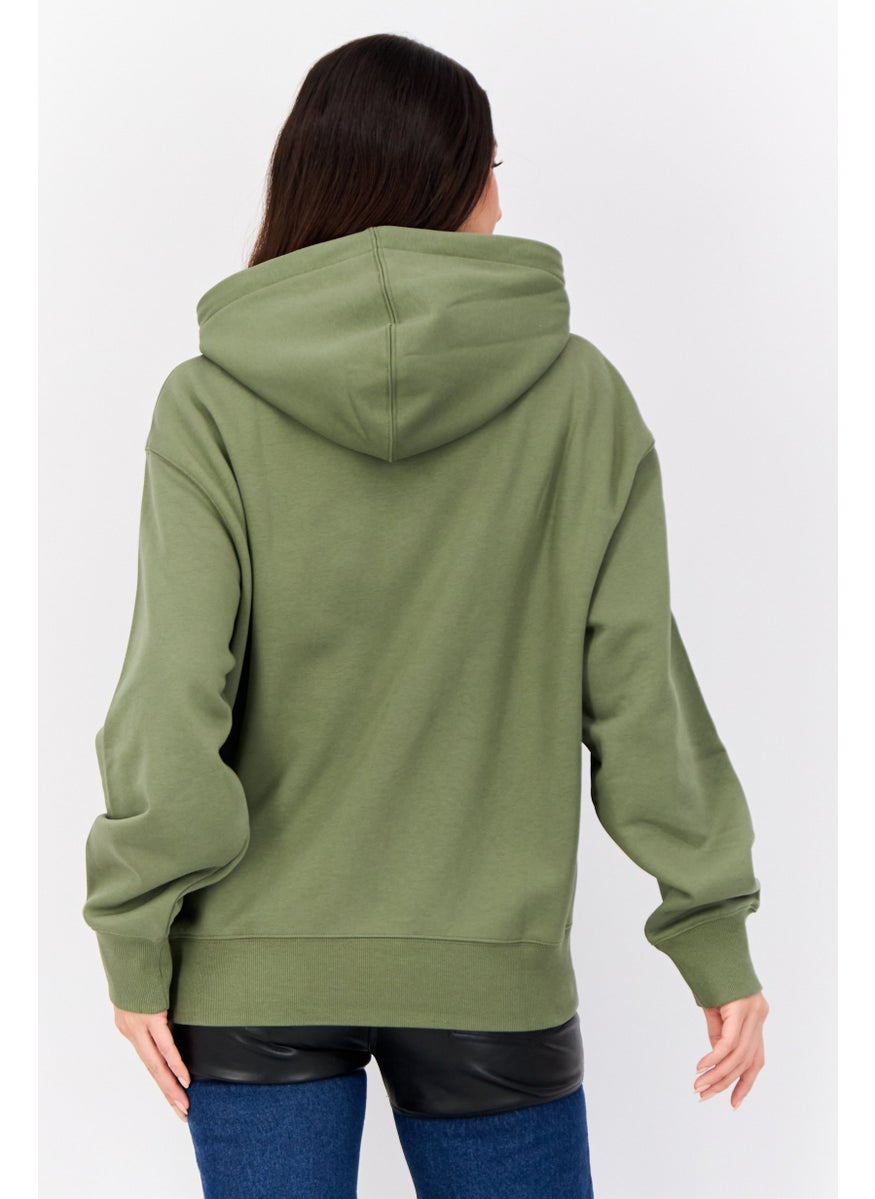Women Brand Logo Long Sleeve Hoodie, Olive
