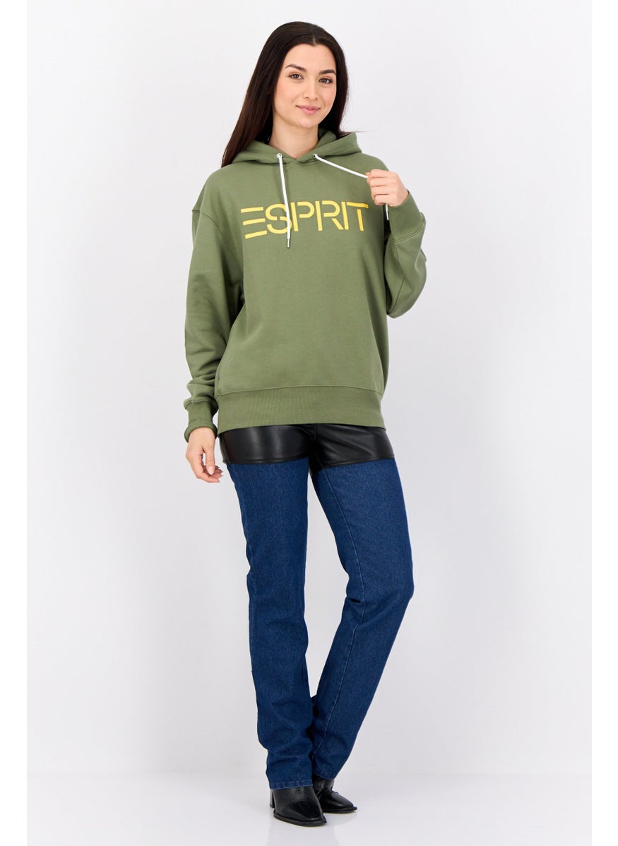 Women Brand Logo Long Sleeve Hoodie, Olive