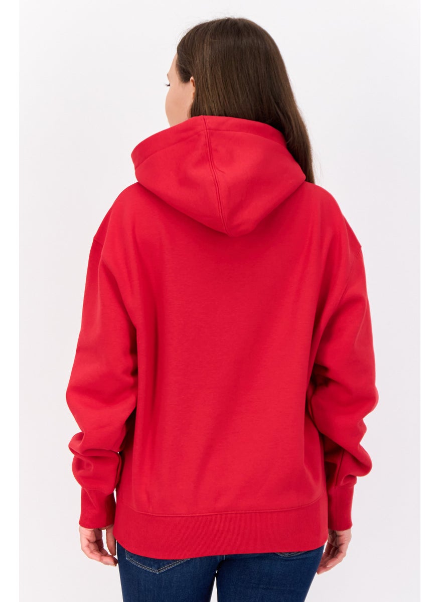 Women Long Sleeves Brand Logo Hooded Sweatshirts, Red