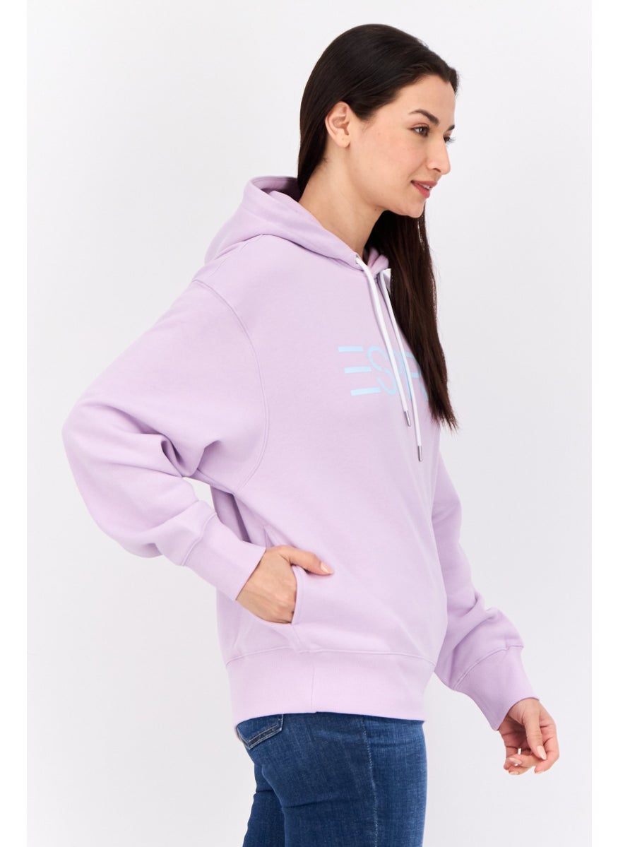 Women Long Sleeves Brand Logo Hooded Sweatshirts, Lavender