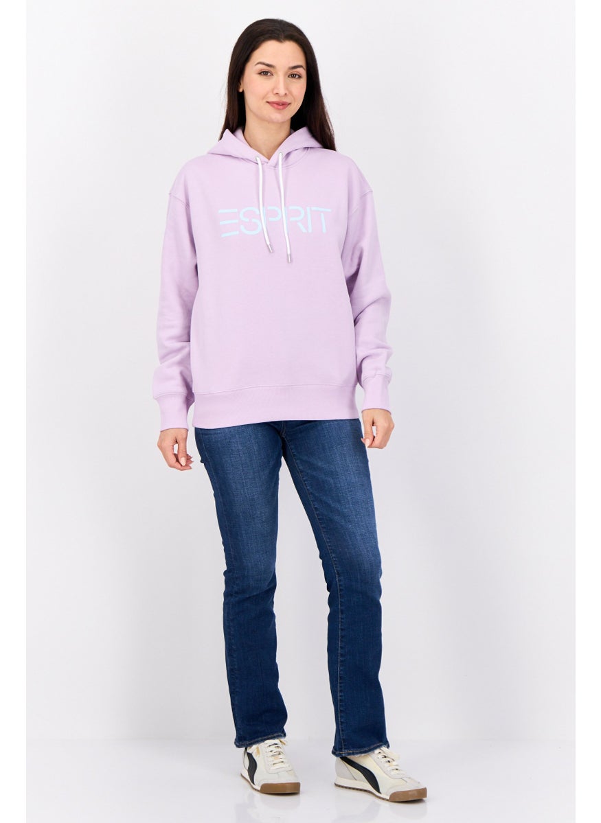 Women Long Sleeves Brand Logo Hooded Sweatshirts, Lavender
