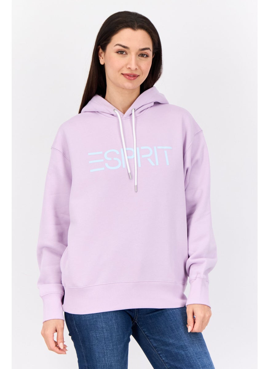 Women Long Sleeves Brand Logo Hooded Sweatshirts, Lavender
